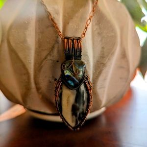 Picasso Jasper Pendant with Copper Wire Wrap and Chain
